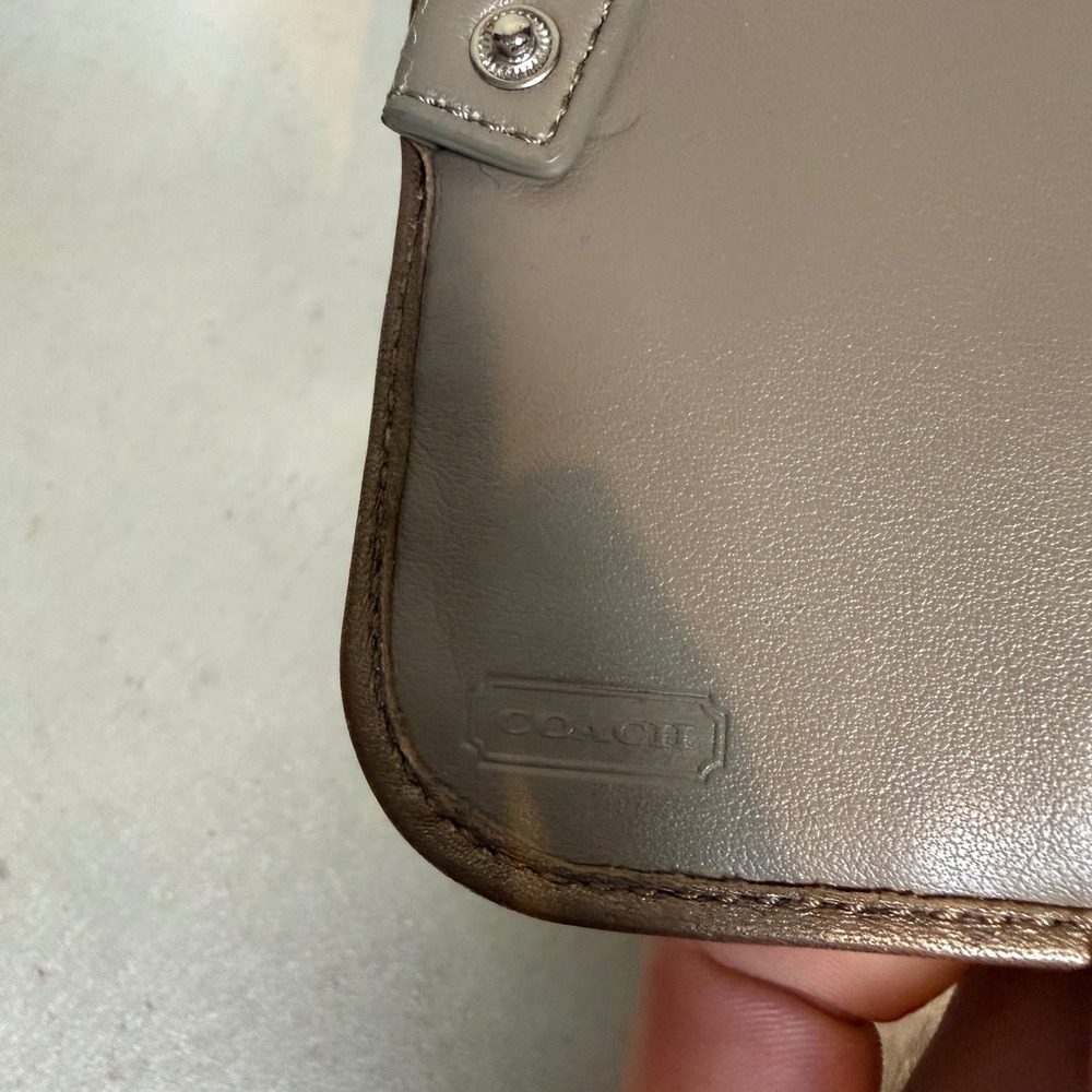 Coach Signature Jacquard Bifold Wallet Metallic Bronze Canvas Small Monogram - Picture 5 of 6